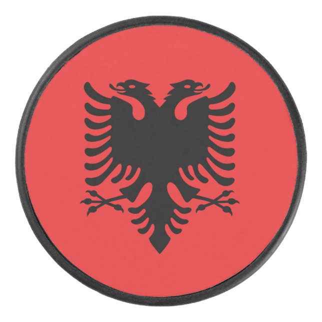 Patriotischer Hockey-Puck mit Flagge Albaniens Eishockey Puck (Vorderseite)