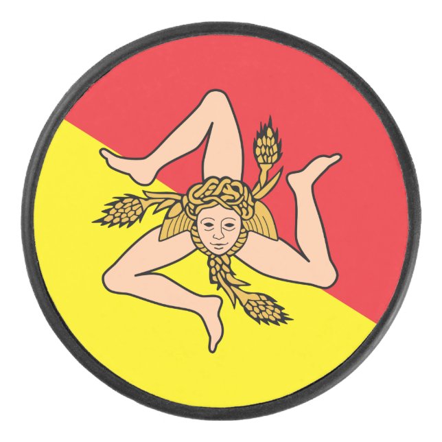Patriotischer Hockeypuck mit der Flagge Siziliens Eishockey Puck (Vorderseite)