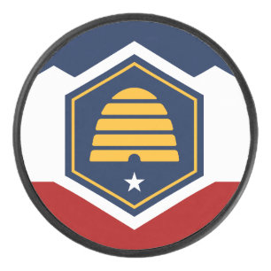 Patriotischer Hockeypuck mit der Flagge von Utah, Eishockey Puck