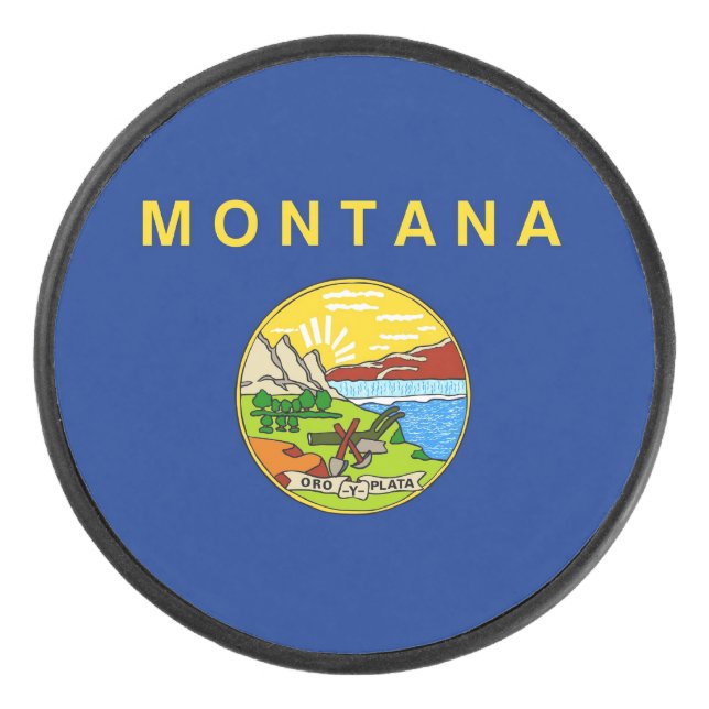 Patriotischer Hockeypuck mit Fahne von Montana Eishockey Puck (Vorderseite)