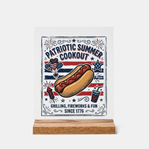 Patriotischer Hot Dog Vintage Grillfest Acrylschild