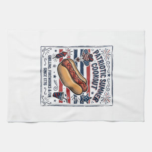 Patriotischer Hot Dog Vintage Grillfest Geschirrtuch
