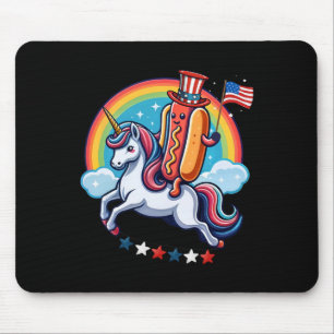 Patriotischer Hotdog reitendes Einhorn 4. Juli Ame Mousepad
