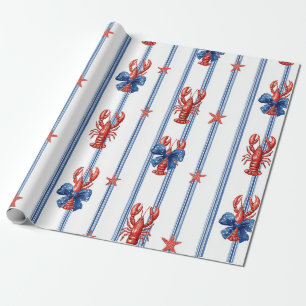 Patriotischer Hummer Rot Weiß Blau Sterne (5) Geschenkpapier