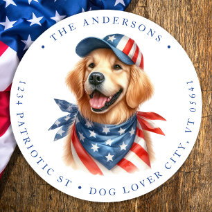 Patriotischer Hund 4. Juli Rücksendeadresse Runder Aufkleber