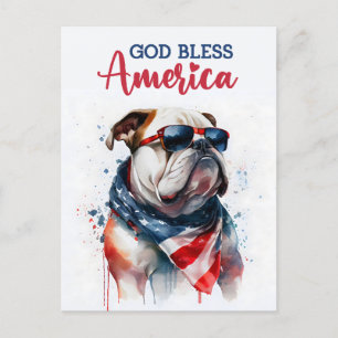 Patriotischer Hund Bulldog, Gott segne Amerika Pos Postkarte