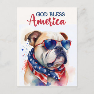 Patriotischer Hund Bulldog, Gott segne Amerika Pos Postkarte