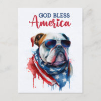 Patriotischer Hund Bulldog, Gott segne Amerika Pos