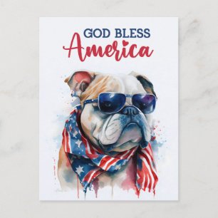 Patriotischer Hund Bulldog, Gott segne Amerika Pos Postkarte