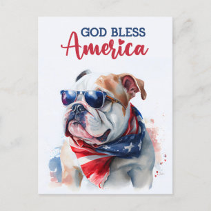 Patriotischer Hund-Bulldogge, Gott segne Amerika P Postkarte