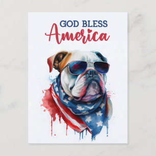 Patriotischer Hund-Bulldogge, Gott segne Amerika P Postkarte