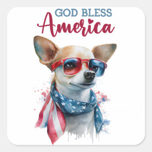 Patriotischer Hund-Chihuahua Quadratischer Aufkleber