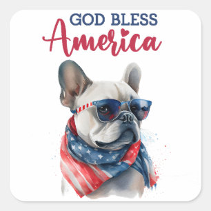 Patriotischer Hund - Französische Bulldogge Quadratischer Aufkleber