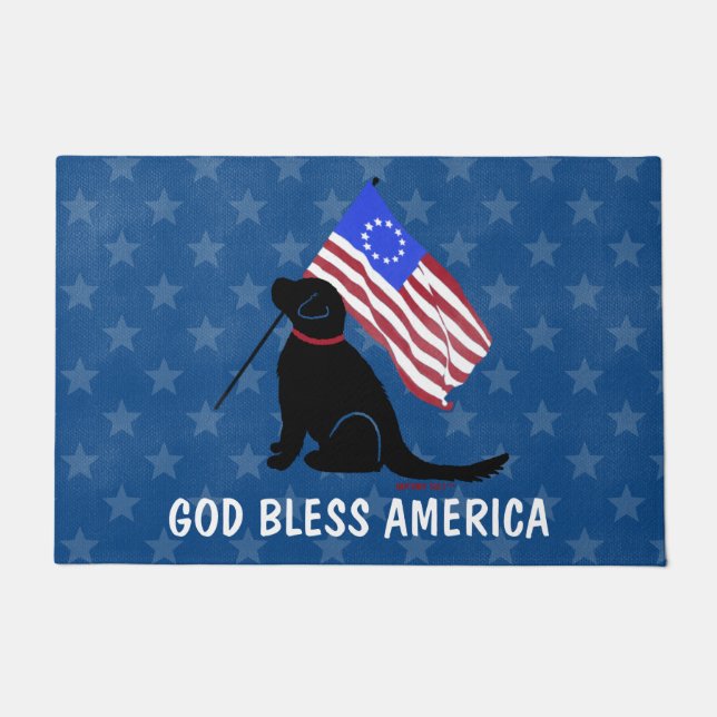 Patriotischer Hund Gott segne Amerika Türmatte (Vorderseite)