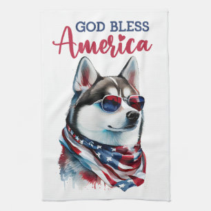 Patriotischer Hund-Husky Geschirrtuch