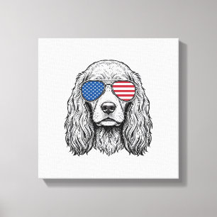 Patriotischer Hund mit Flagge Sonnenbrille Vintage Leinwanddruck