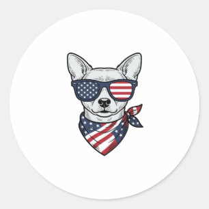 Patriotischer Hund mit Flagge Sonnenbrille Vintage Runder Aufkleber
