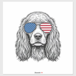 Patriotischer Hund mit Flaggen-Sonnenbrille Vintag Aufkleber