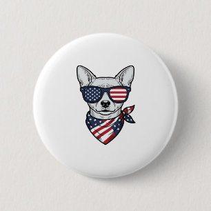 Patriotischer Hund mit Flaggen-Sonnenbrille Vintag Button