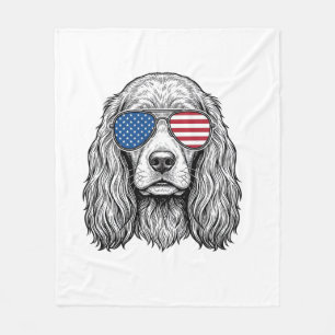 Patriotischer Hund mit Flaggen-Sonnenbrille Vintag Fleecedecke