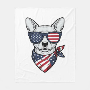 Patriotischer Hund mit Flaggen-Sonnenbrille Vintag Fleecedecke