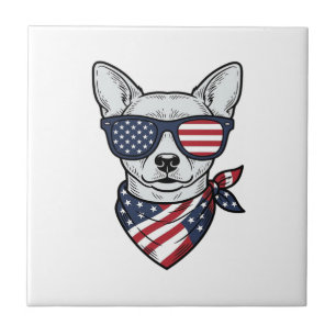 Patriotischer Hund mit Flaggen-Sonnenbrille Vintag Fliese