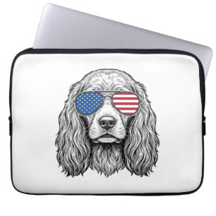 Patriotischer Hund mit Flaggen-Sonnenbrille Vintag Laptopschutzhülle