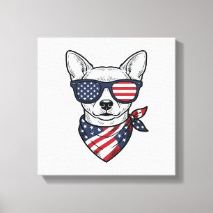 Patriotischer Hund mit Flaggen-Sonnenbrille Vintag Leinwanddruck