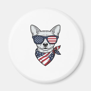 Patriotischer Hund mit Flaggen-Sonnenbrille Vintag Magnet