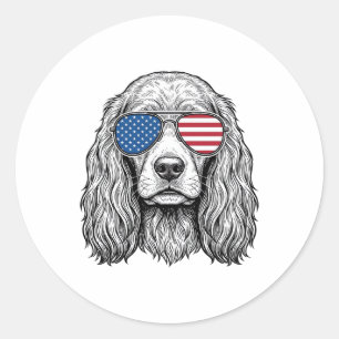 Patriotischer Hund mit Flaggen-Sonnenbrille Vintag Runder Aufkleber