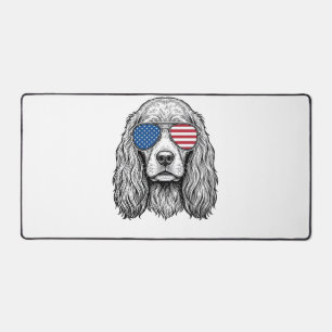 Patriotischer Hund mit Flaggen-Sonnenbrille Vintag Schreibtischunterlage