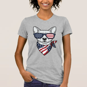 Patriotischer Hund mit Flaggen-Sonnenbrille Vintag T-Shirt