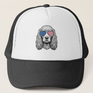 Patriotischer Hund mit Flaggen-Sonnenbrille Vintag Truckerkappe