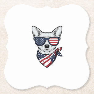 Patriotischer Hund mit Flaggen-Sonnenbrille Vintag Untersetzer