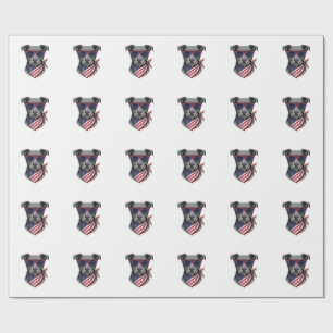 Patriotischer Hund mit Sonnenbrille Vintage-Shirt- Geschenkpapier