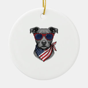 Patriotischer Hund mit Sonnenbrille Vintage-Shirt- Keramik Ornament