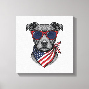 Patriotischer Hund mit Sonnenbrille Vintage-Shirt- Leinwanddruck