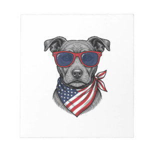 Patriotischer Hund mit Sonnenbrille Vintage-Shirt- Notizblock