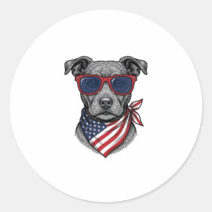 Patriotischer Hund mit Sonnenbrille Vintage-Shirt- Runder Aufkleber