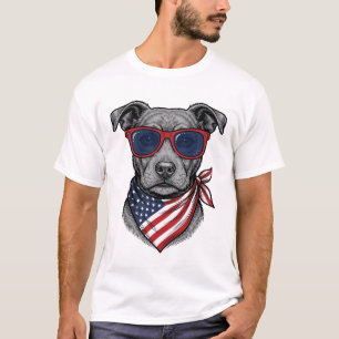 Patriotischer Hund mit Sonnenbrille Vintage-Shirt- T-Shirt