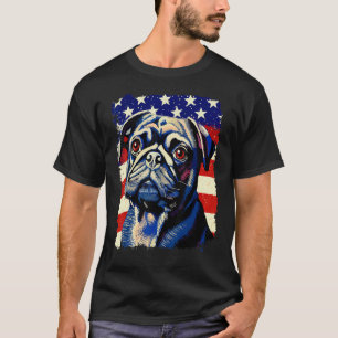 Patriotischer Hund Pug 4. Juli T-Shirt