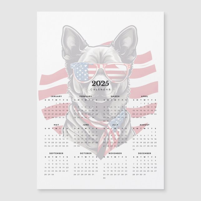 Patriotischer Hund Red White Blue 2025 Magnet Kale (Vorderseite)