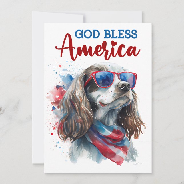 Patriotischer Hund - Spaniel 4. Juli Card Feiertagskarte (Vorderseite)