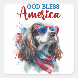 Patriotischer Hund-Spaniel Quadratischer Aufkleber