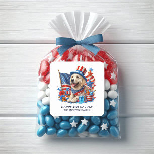 Patriotischer Hund Top Hat Red Blue Stars Streifen Runder Aufkleber