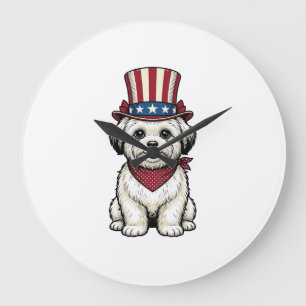 Patriotischer Hund Vintage Gravur Vektor Design_1 Große Wanduhr