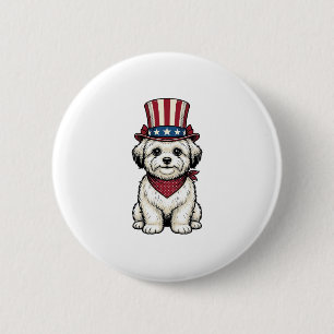 Patriotischer Hund Vintage-Stich Vektor-Design_1 Button