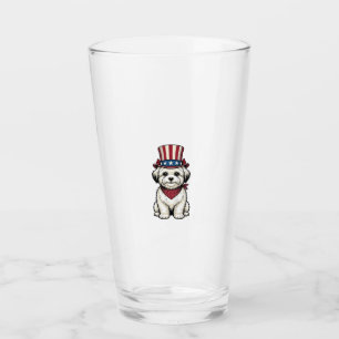 Patriotischer Hund Vintage-Stich Vektor-Design_1 Glas