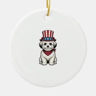 Patriotischer Hund Vintage-Stich Vektor-Design_1 Keramik Ornament