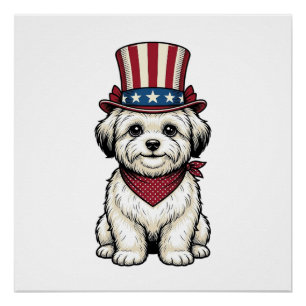 Patriotischer Hund Vintage-Stich Vektor-Design_1 Poster